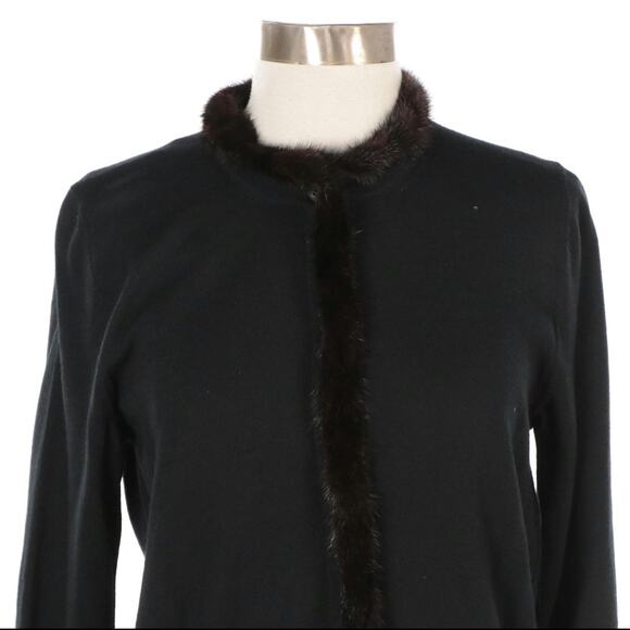 Prada 2013 Black Virgin Wool & Mohair Cardigan with Mink Fur Trim – Size IT 46 - Picture 4 of 11